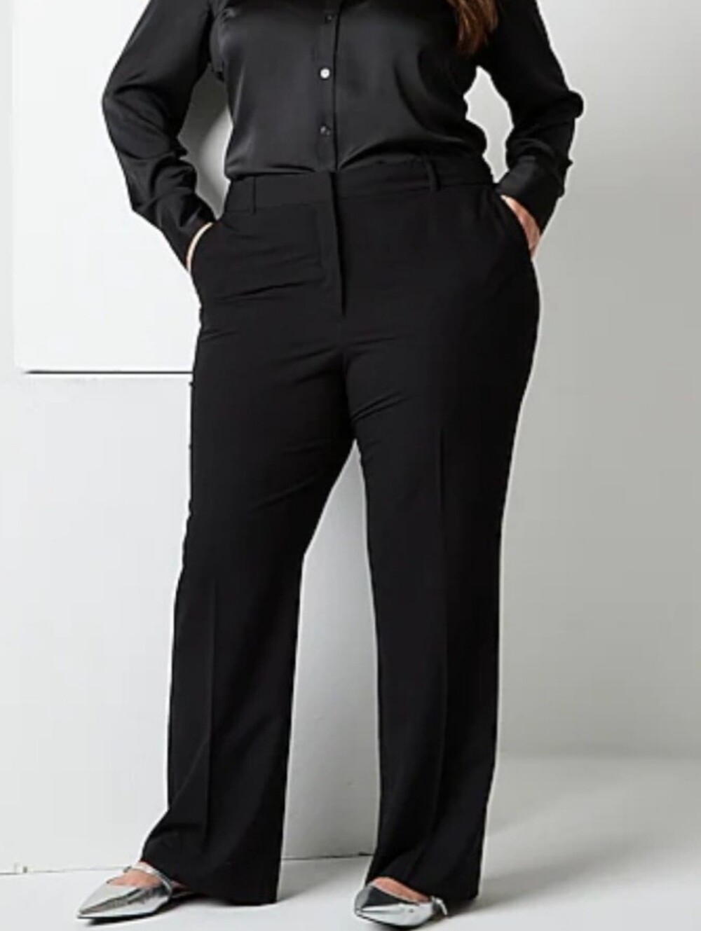 Worthington Womens Size 16 Black Tailored Wide-Leg Curvy Trousers